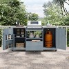 Outdoor Kitchen Island, Solid Wood Outdoor Grill Cart, Grill with Wood Frame and Stainless Steel Top, Grill with Wheels-Coolbibila - 2 of 4