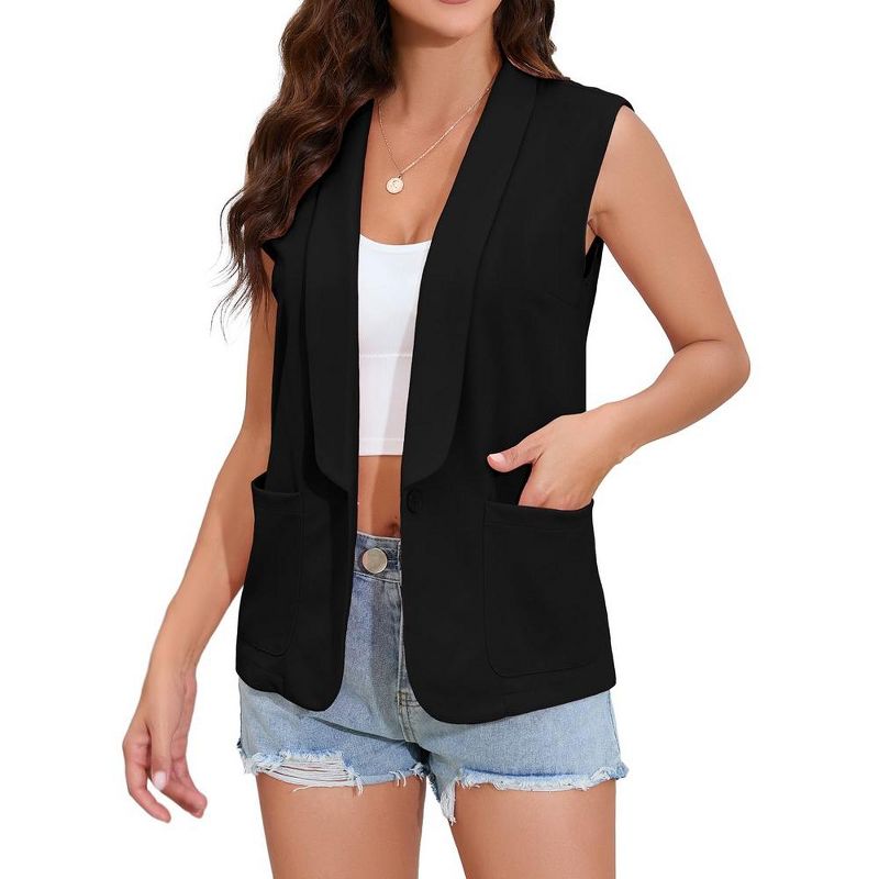 Whizmax Sleeveless Blazer Vest For Women Open Front Casual Long Cardigan Singal Button Blazer Jacket With Pockets, 1 of 7