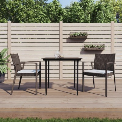 vidaXL Patio Chairs with Cushions 2 pcs Brown 22.2 in.x22.4 in.x32.7 in. Poly Rattan