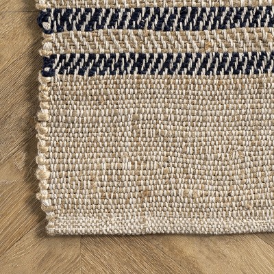 Meadow Natural Jute Flatweave Rug with Blue Stripes