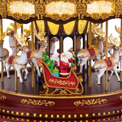 Deluxe Red and Gold LED Christmas Carousel with Santa and Reindeer