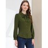 INSPIRE CHIC Women's Peter Pan Collar Bow Tie Neck Puff Long Sleeve Workwear Button Blouses - 4 of 4