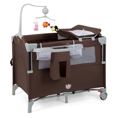 Image of Costway 5-in-1 Baby Beside Sleeper Bassinet Portable Crib Playard w/Diaper Changer Brown
