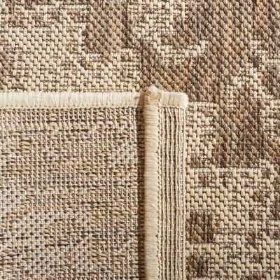 Beige Cream Geometric Synthetic Outdoor Runner Rug 2' x 8'