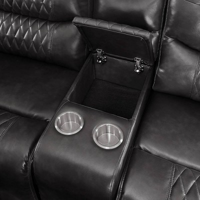 Magnetite Faux Leather Reclining Sofa with Pillow-top Arm and Cup Holder