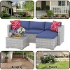 5 Piece Patio Furniture Set, Rattan Outdoor Patio Furniture Sofa Set with Non-Slip Cushions, Glass Coffee Table and Ottoman - 3 of 4