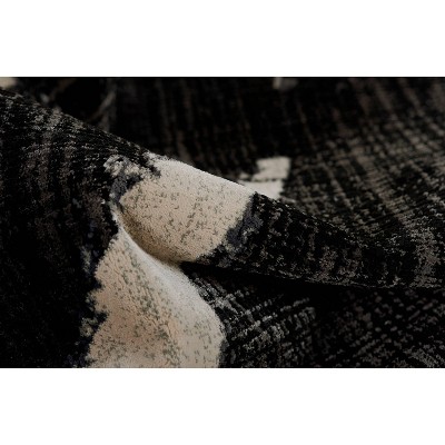 Rectangular Black and Ivory Synthetic Geometric Area Rug