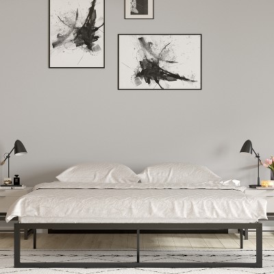 King Size Black Metal Bed Frame with Slats