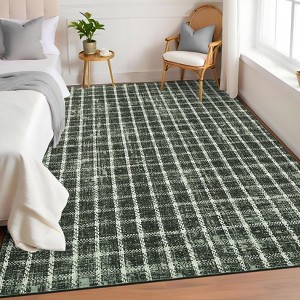 Area Rugs Washable Non Slip Low Pile Carpet Geometric Checkered Print Rug for Bedroom Living Room - 1 of 4