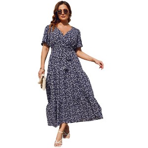 Floral Dresses for Women Elegant Loose Slit Dress Summer Beach Holiday Leisure Long Dresses High Waist Print - 1 of 4