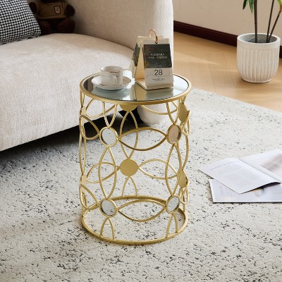 Wooakway Modern Metal Side Table Accent Table Mirror Top End Table for Sofa or Bedside