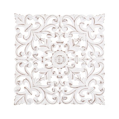 MH London Malbec Set of 2 Hand Curved Floral Wall Decor Medallion in White