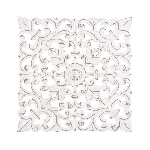 MH London Malbec Set of 2 Hand Curved Floral Wall Decor Medallion in White - 1 of 4