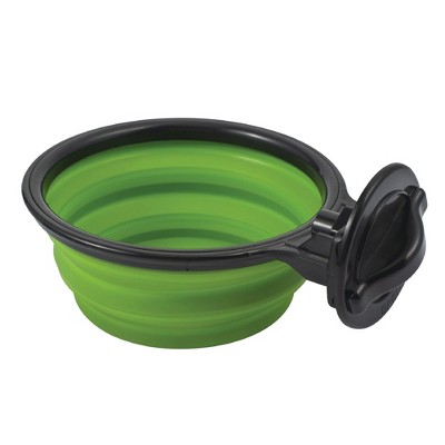 Hanging Crate Dog Bowl, Collapsible Silicone Water Food Feeder Bowl Cage Coop Cup for Cat Bird Pet, Green/Black