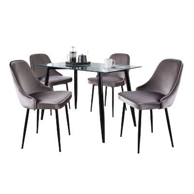 LumiSource 5pc Clara Marcel Dining Set Black Clear Glass/Silver Velvet