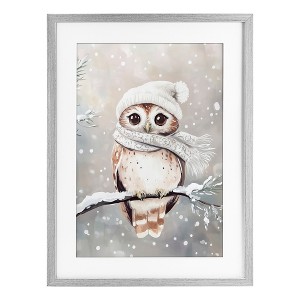 Stupell Industries Cute Winter Owl Framed Print Under Glass Art - 1 of 4