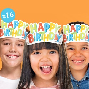 Big Dot of Happiness Party Time Happy Birthday Paper Crowns, Colorful Birthday Headbands for Kids & Adults, DIY Classroom Party Hat Favors, 16 Count - 1 of 4