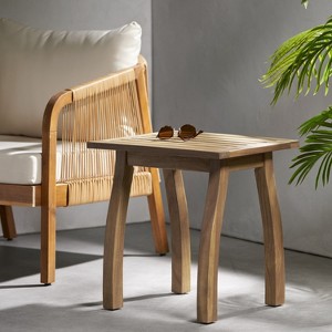 MOEPISY Acacia Wood End Table for Patio in Natural Stained, Weather-Resistant Rectangular - 1 of 4