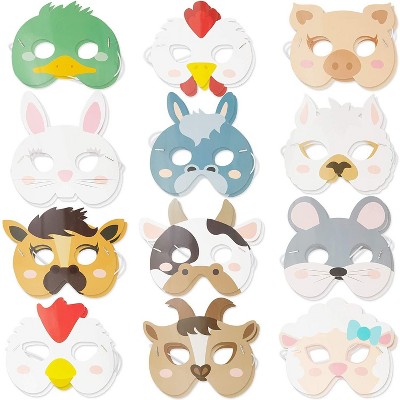 24-Pack Animal Party Paper Masks, Barnyard Farmhouse Theme for Kids Birthday Party Favors and Costume Dress Up, 12 Designs