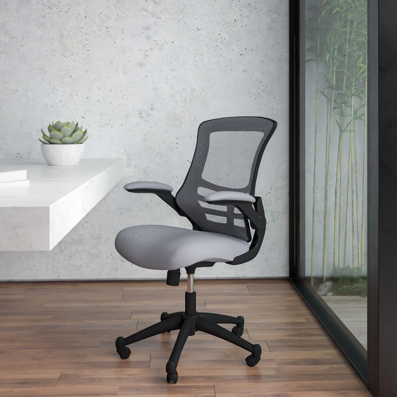 Flash Furniture Mid-Back Dark Gray Mesh Swivel Ergonomic Task Office Chair with Flip-Up Arms, 3 of 15