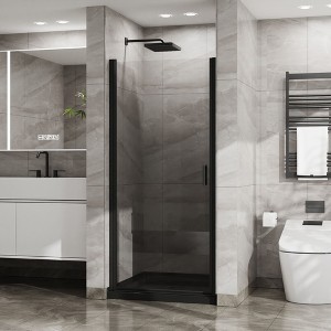 34"x72" Pivot Shower Door, 1/4 inch Thick Tempered Glass Swing Shower Door in Black Finish, Semi-Frameless Design - 1 of 4