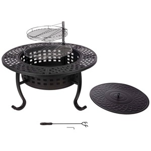 Pure Garden 37" Wood Burning Round Outdoor Fire Pit & Lid Brown: Steel Frame, Includes Poker & Cover, 4200 BTU - 1 of 4
