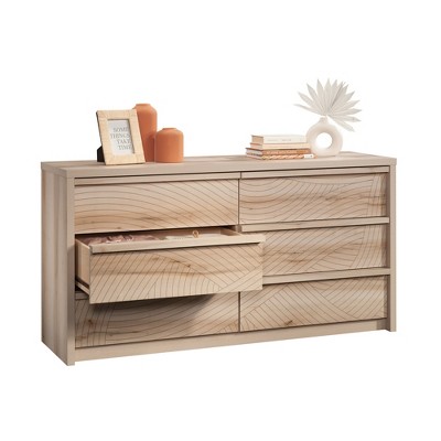 QingMoon Pacific Maple Veneer Dresser, 6 Drawer Double Dresser,  for Bedroom Wooden Dresser and Chest of Drawer
