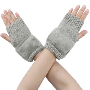 INSPIRE CHIC Women's Elastic Faux Fur Knit Half Finger Thumb Hole Wrist Sleeves Gloves for Windproof Dress 1Pair - 1 of 4