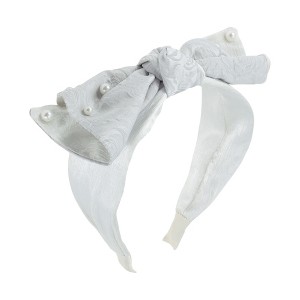 Unique Bargains Exquisite Pearl Rose Jacquard Bow Headband 1 Pc - 1 of 4
