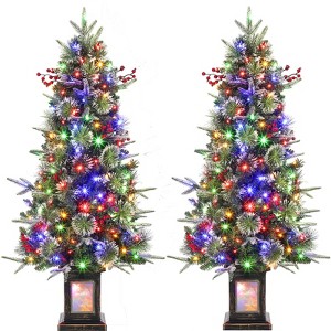 3/4.5ft Prelit Snow Flocked Artificial Christmas Tree with 8-Mode Warm White LED & Sturdy Base- Indoor/Outdoor Xmas Tree for Home,Office,Yard - 1 of 4