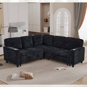 MAYEERTY Spacious L-Shaped Sectional with Sleeper Function - Storage Seats, USB Charging- Living Room Essential - 1 of 4