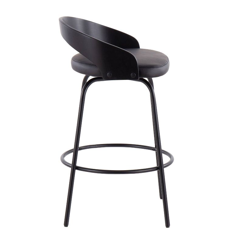 Set of 2 Grotto Claire Counter Height Barstools Leather/Steel/Wood Black - LumiSource, 4 of 10