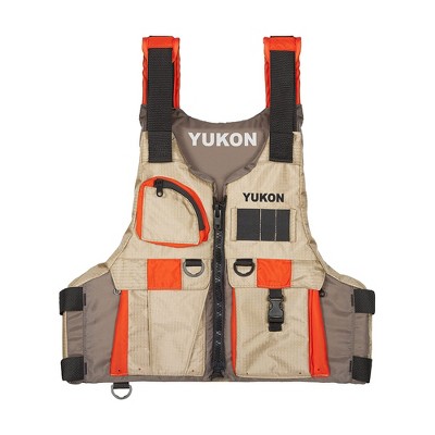 Kwik Tek Airhead Yukon Angler US Coast Guard Approved Type III Family Adult Life Vest Jacket with Organizer Pockets and D Rings, XL, Tan