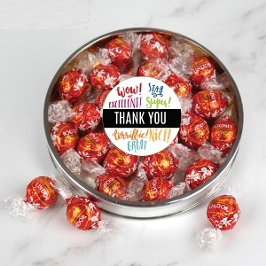 Thank You Candy Gift Tin with Red Chocolate Lindor Truffles by Lindt Large Plastic Tin with Sticker - By Just Candy - 1 of 2