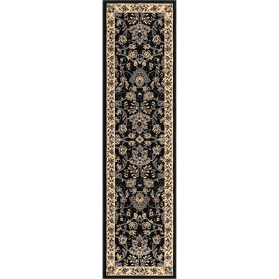 Black and Beige Floral Synthetic Runner Rug