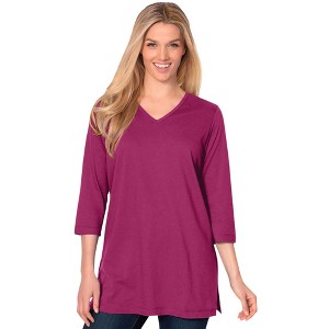 Woman Within Plus Size Perfect Three-Quarter Sleeve V-Neck Tunic - 1 of 4