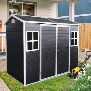 8x4 FT Resin Outdoor Storage Shed, Garden Storage Shed With Lockable Doors, Utility Tool Storage House for Backyard Garden Patio Lawn - 1 of 4