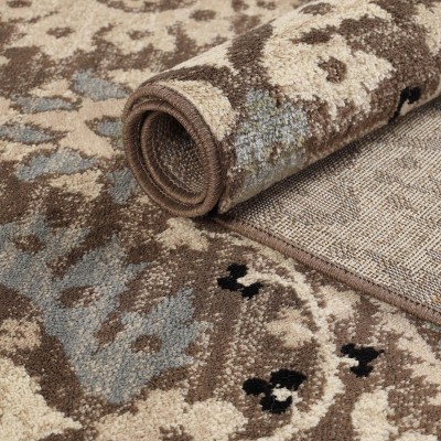Light Blue Floral Damask Synthetic Indoor Area Rug, 4' x 6'