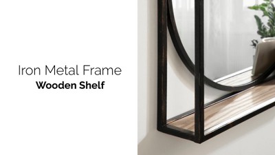 26.7" Black Iron Square Wall Mirror with Shelf