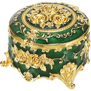 Vintage Jewelry Box，Small Trinket Storage Organizer Box,Chest Round Keepsake Boxes - 1 of 4