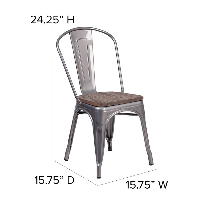 Flash Furniture Clear Coated Metal Stackable Chair with Wood Seat, 5 of 12