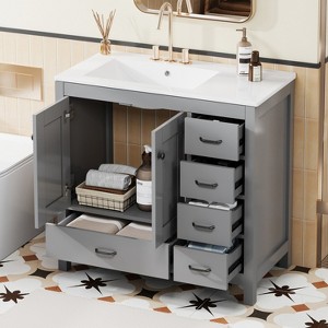 Whisen 36" Bathroom Storage Cabinet Bathroom Vanity with Ceramic Sink, 2 Soft Close Doors and 5 Drawers - 1 of 4