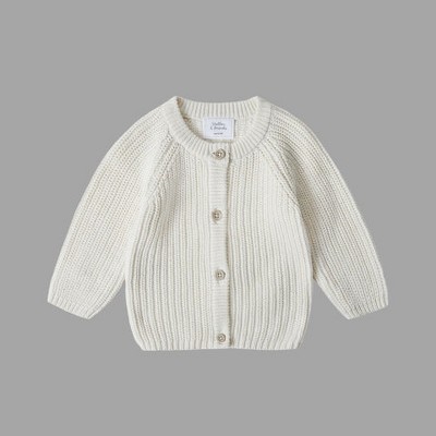 Image of Stellou & Friends 100% Cotton Chunky Ribbed Knitted Cardigan for Boys & Girls Ages 0-6 Years - 3-6 Months / White