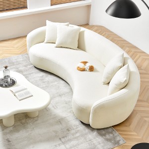 101-Inch Mid-Century Sofa with White Teddy Fabric & 4 Pillows, U-Shaped Sectional for Living Room - 1 of 4