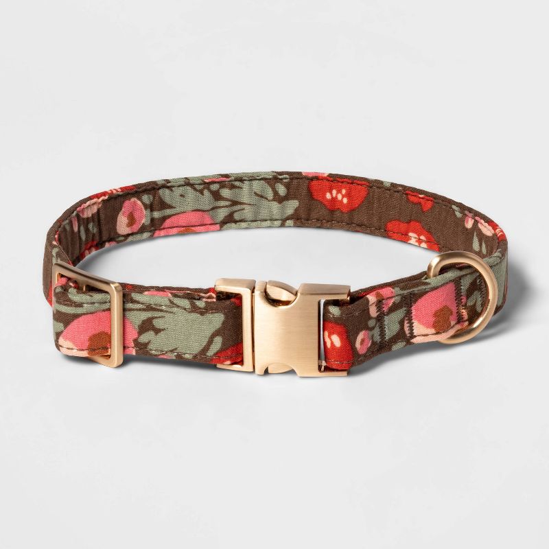 Floral Print Fashion Dog Collar - Pink/Red/Brown - Boots & Barkley™, 1 of 5