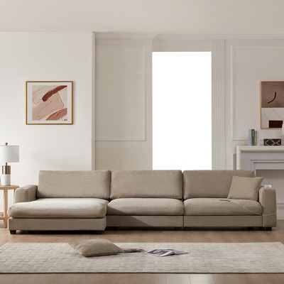 YOOCOZZ Corduroy Sectional Sofa with Wide Seat, Chaise Lounge, Cup Holders and USB Charging Ports