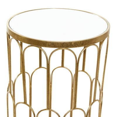 Gold Metal Round Accent Tables with Mirrored Tops, Set of 3