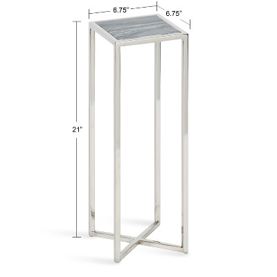 Jaspur Gray Marble and Silver Metal Square Drink Table