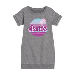 Girls' - Barbie - Palm Trees Graphic Short Sleeve Fleece Dress - 1 of 3