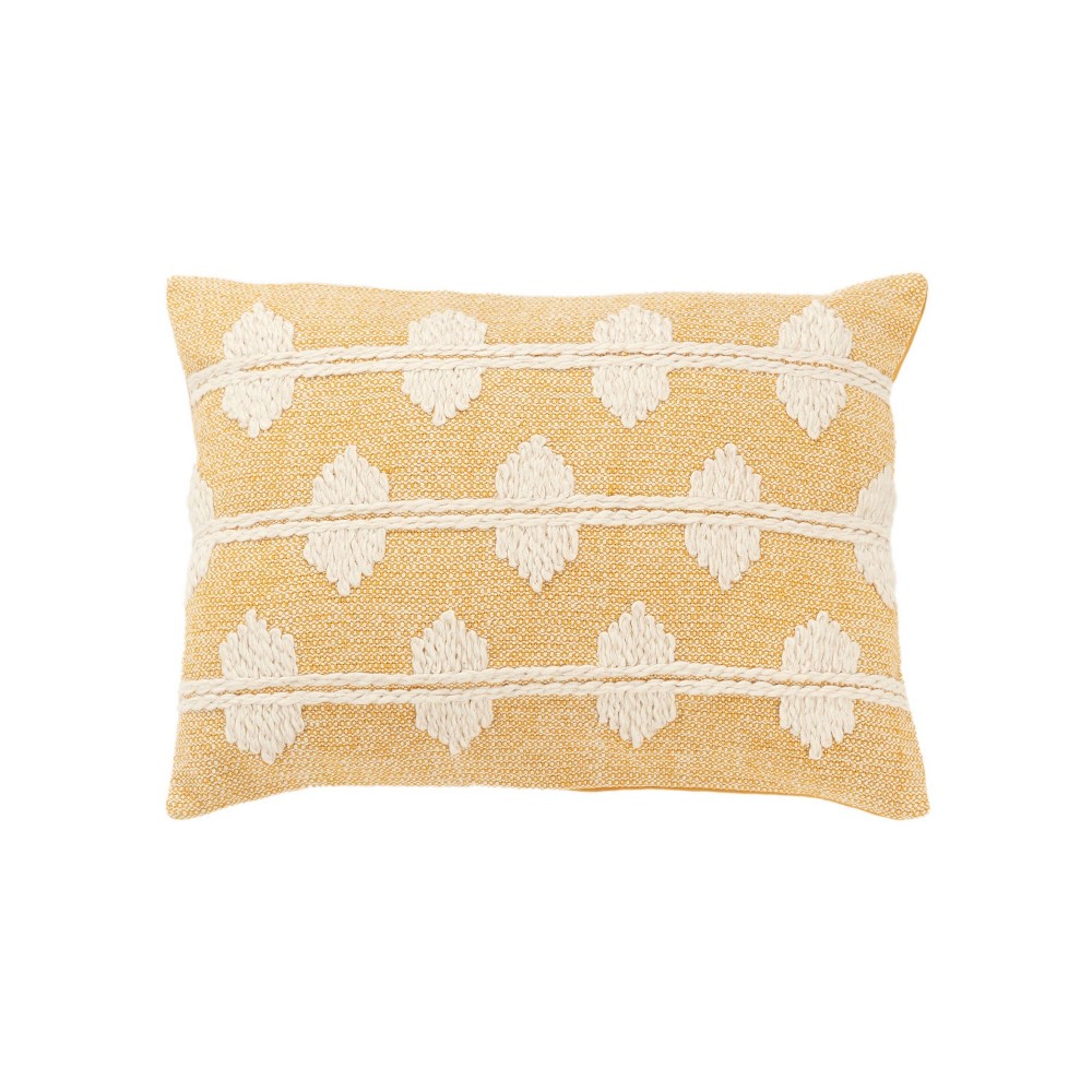 Photos - Pillowcase 14"x20" Oversize Diamond Lumbar Throw Pillow Cover Ivory/Gold - Rizzy Home